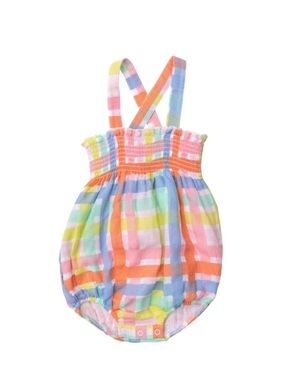 Angel Dear Smocked Sunsuit in Multicolor Plaid in 3-6 months